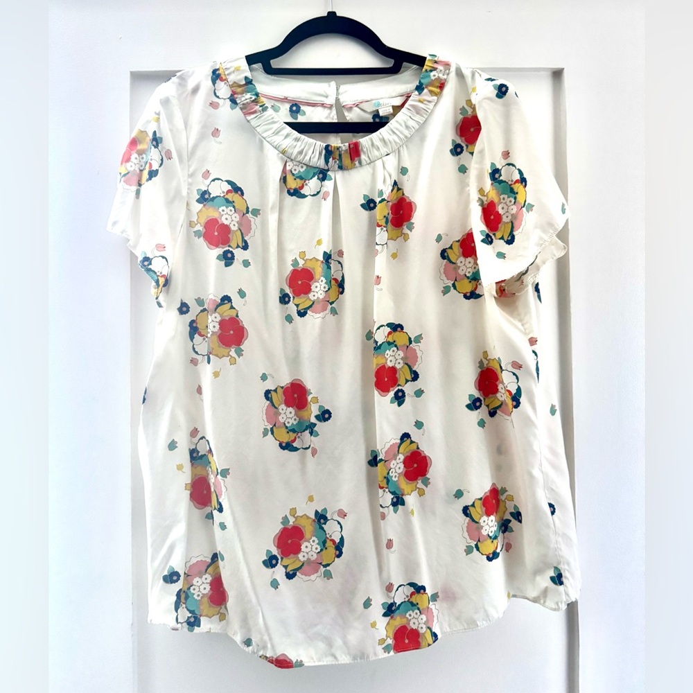 Boden | Off White Silk Blend Bouquet Blouse